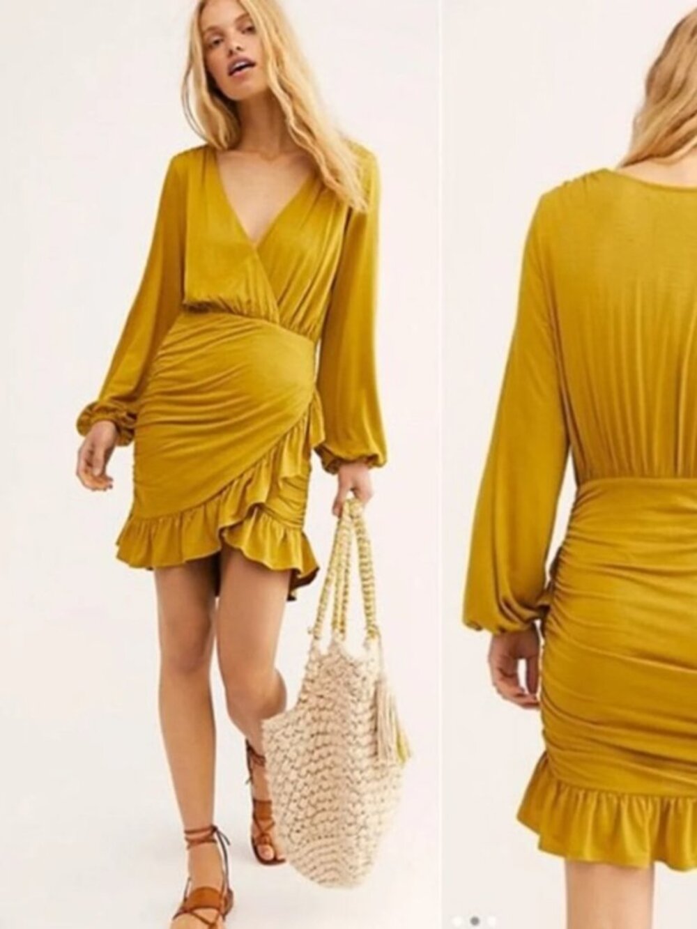 Free people Miami Mini Dress Tea Leaf Yellow/Green Chartreuse Medium Ruched